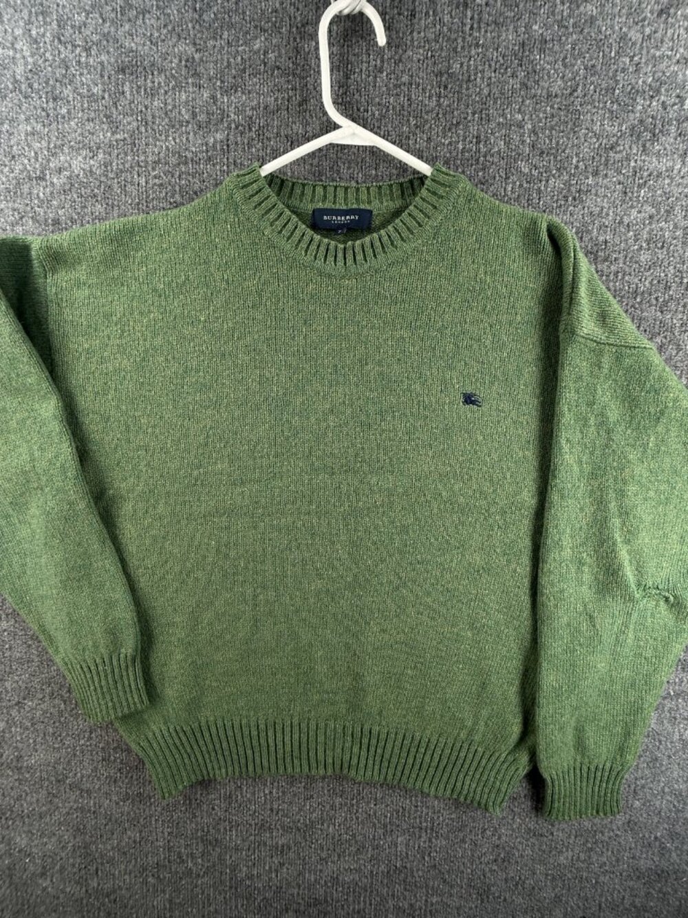 Burberry London Men Logo Wool Pullover 7 Long Sleeve Green Crew Neck Sweater